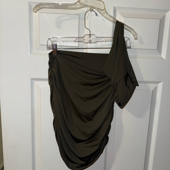 Olive Green One Shoulder Sleeveless Cutout Ruched Bodycon Mini Club Dress - XL 💚 - Picture 7 of 12